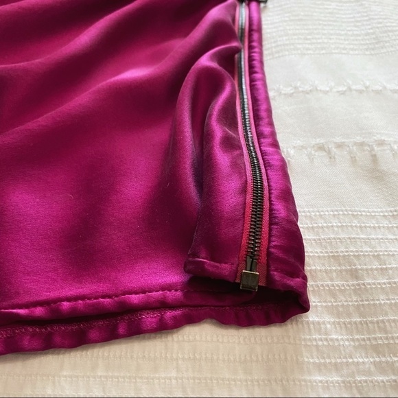 LANVIN 100% SILK FUCHSIA PINK ONE SLEEVE DRAPED BELTED COCKTAIL FORMAL DRESS - Picture 10 of 10